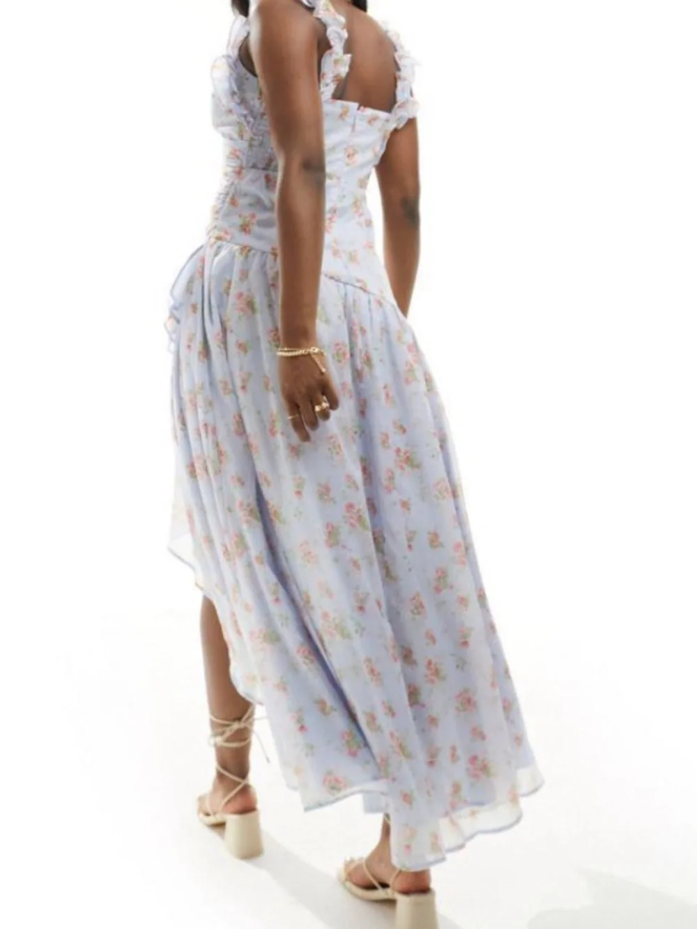 Abercrombie ruffle strap high-low maxi dress in blue floral